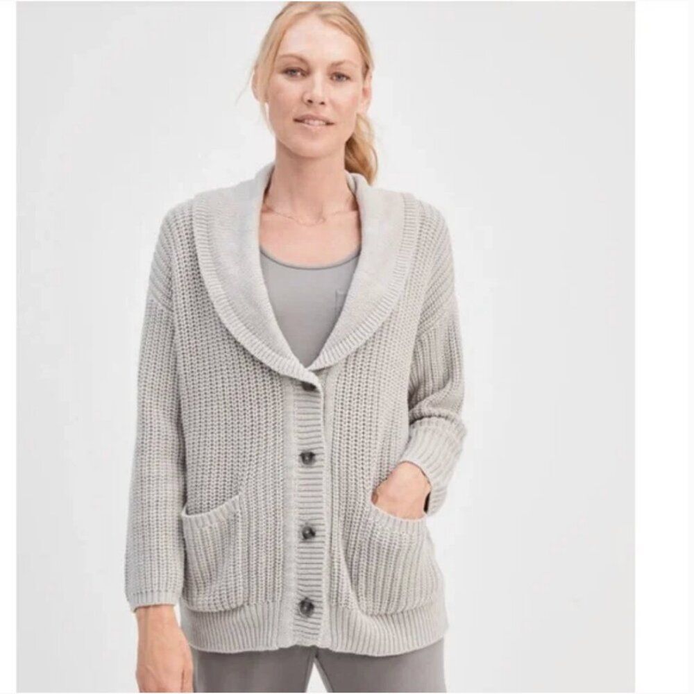 Haven Well Within Cable Knit Shawl Collar Gray Button Front Cardigan Size Large